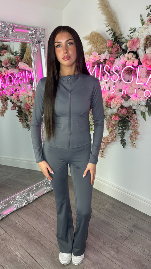 Grey Push Up Flare Trousers
